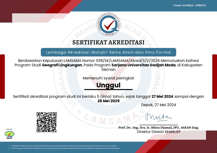 Sertifikat Lamsama Prodi Sarjana Geografi Lingkungan
